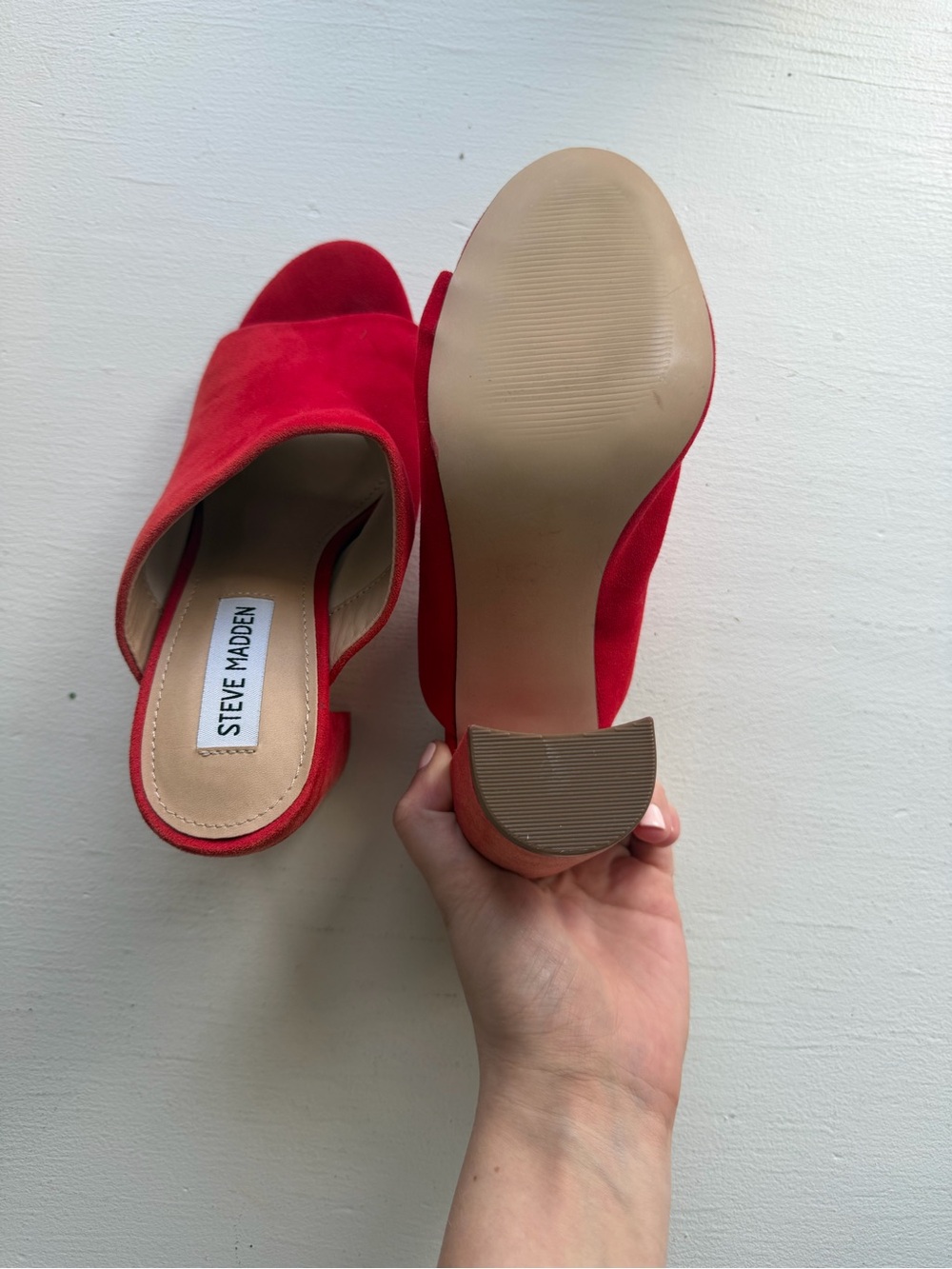 Steve Madden Red Suede-Look Block Heel Mules Size 7.5